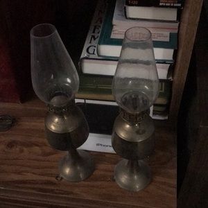 Hurricane oil lamps 9in. Gold in colour metal base